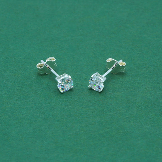 925 Sterling Silver Clear CZ Stud Earrings 4mm, Diamond Style Cubic Zirconia Studs, Minimal Dainty Crystal Earrings