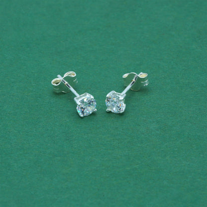 925 Sterling Silver Clear CZ Stud Earrings 4mm, Diamond Style Cubic Zirconia Studs, Minimal Dainty Crystal Earrings