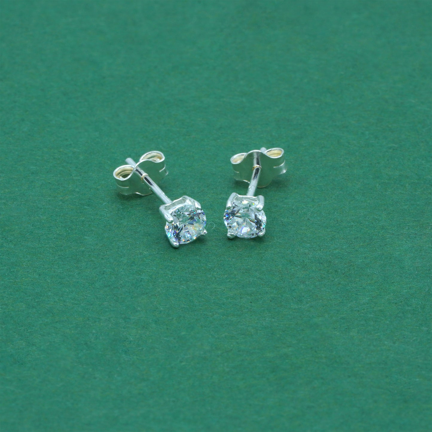 925 Sterling Silver Clear CZ Stud Earrings 4mm, Diamond Style Cubic Zirconia Studs, Minimal Dainty Crystal Earrings