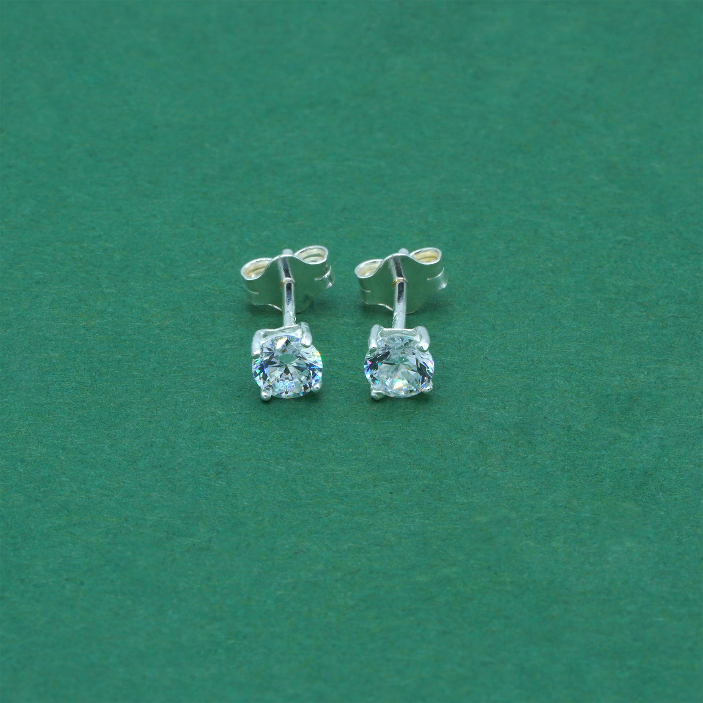 925 Sterling Silver Clear CZ Stud Earrings 4mm, Diamond Style Cubic Zirconia Studs, Minimal Dainty Crystal Earrings