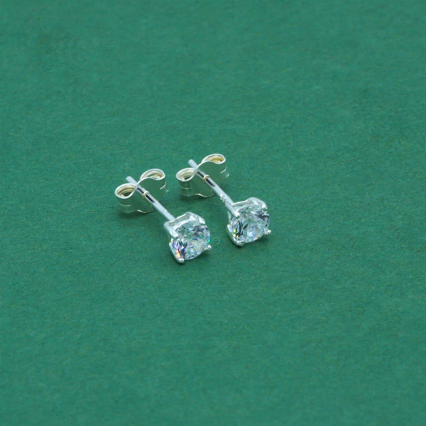 925 Sterling Silver Clear CZ Stud Earrings 4mm, Diamond Style Cubic Zirconia Studs, Minimal Dainty Crystal Earrings