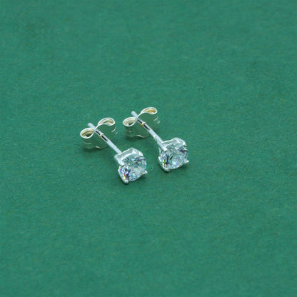 925 Sterling Silver Clear CZ Stud Earrings 4mm, Diamond Style Cubic Zirconia Studs, Minimal Dainty Crystal Earrings
