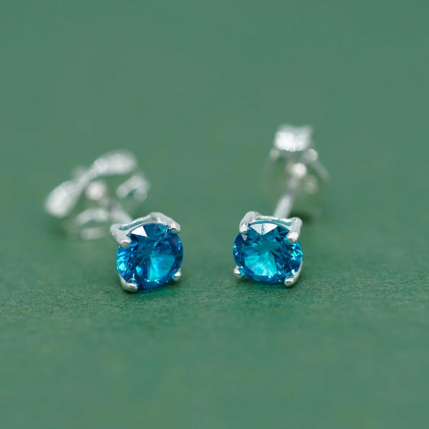 925 Sterling Silver 4mm Coloured Gem C/Z Stud Earrings