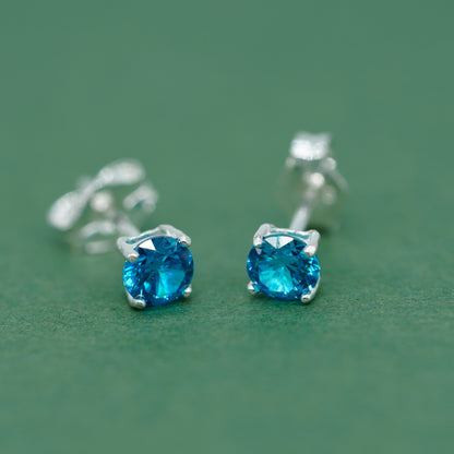 925 Sterling Silver 4mm Coloured Gem C/Z Stud Earrings