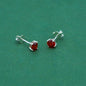 925 Sterling Silver Garnet CZ Stud Earrings 4mm, Ruby Red Cubic Zirconia Studs, Minimal Dainty Crystal Earrings