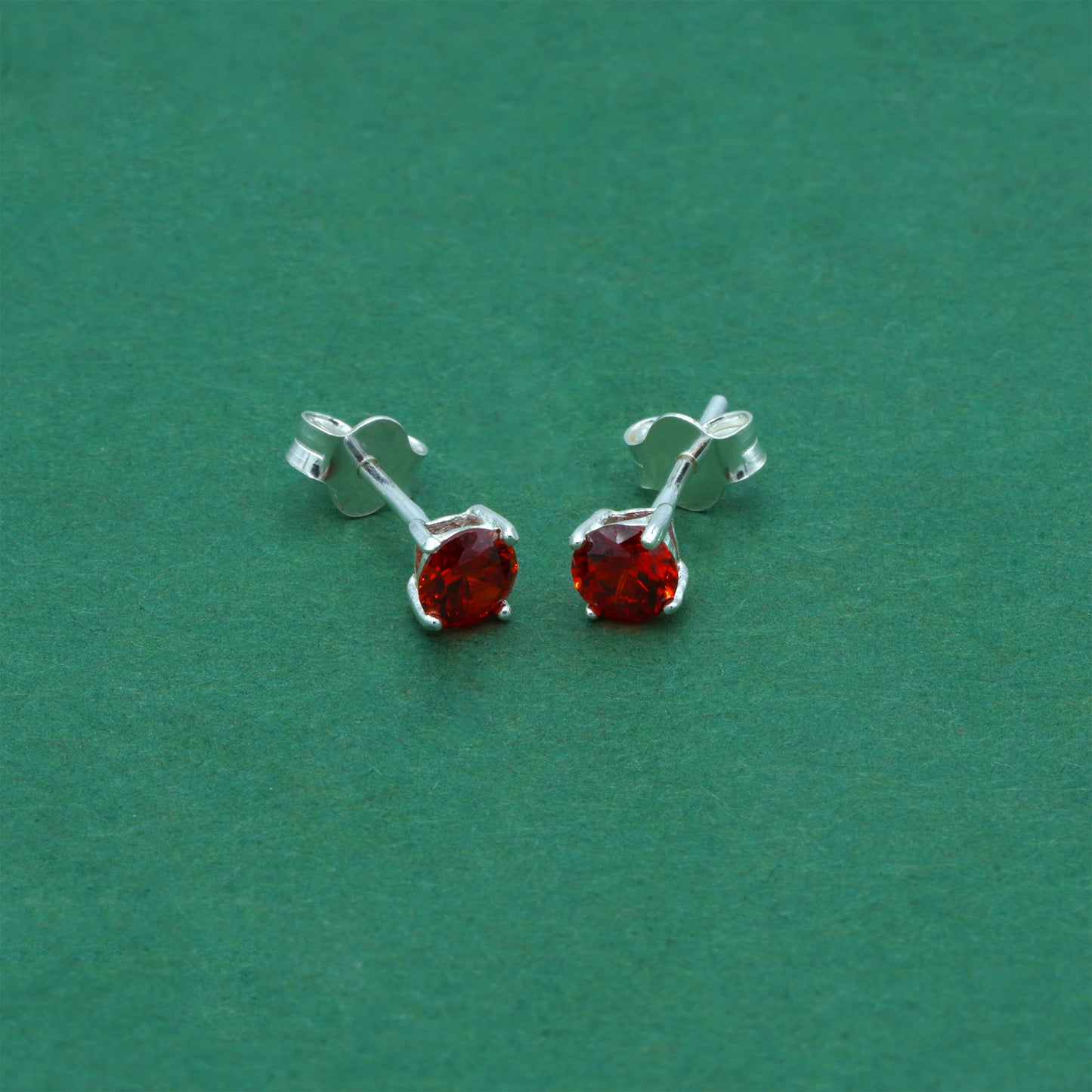 925 Sterling Silver Garnet CZ Stud Earrings 4mm, Ruby Red Cubic Zirconia Studs, Minimal Dainty Crystal Earrings