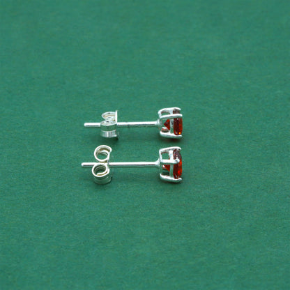 925 Sterling Silver Garnet CZ Stud Earrings 4mm, Ruby Red Cubic Zirconia Studs, Minimal Dainty Crystal Earrings