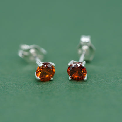 925 Sterling Silver 4mm Coloured Gem C/Z Stud Earrings
