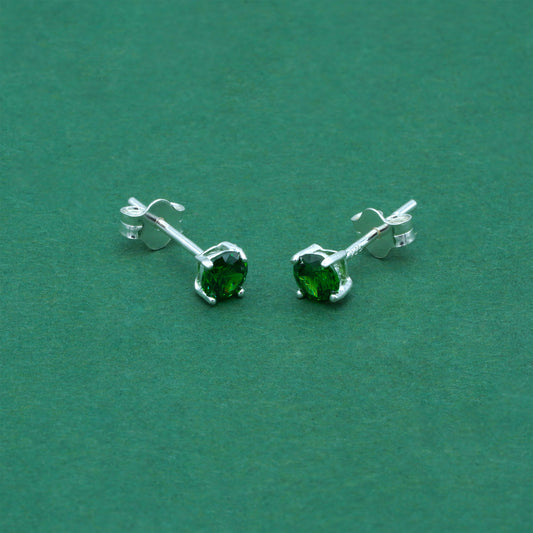 925 Sterling Silver Emerald Green CZ Stud Earrings 4mm, Emerald Cubic Zirconia Studs, Minimal Dainty Crystal Earrings
