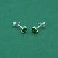 925 Sterling Silver Emerald Green CZ Stud Earrings 4mm, Emerald Cubic Zirconia Studs, Minimal Dainty Crystal Earrings