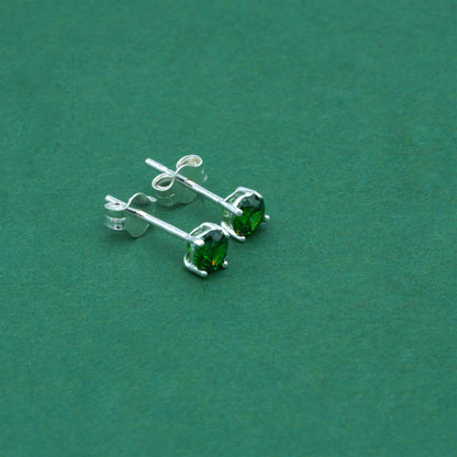925 Sterling Silver Emerald Green CZ Stud Earrings 4mm, Emerald Cubic Zirconia Studs, Minimal Dainty Crystal Earrings