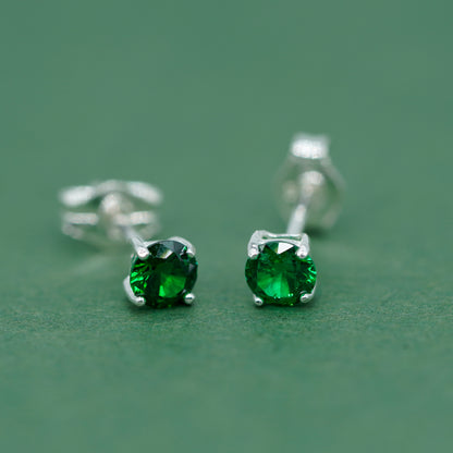 925 Sterling Silver 4mm Coloured Gem C/Z Stud Earrings