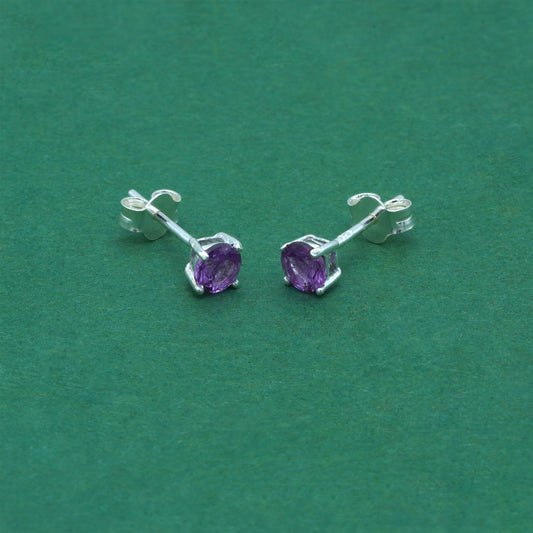 925 Sterling Silver Alexandrite CZ Stud Earrings 4mm, Lilac Cubic Zirconia Studs, Minimal Dainty Crystal Earrings