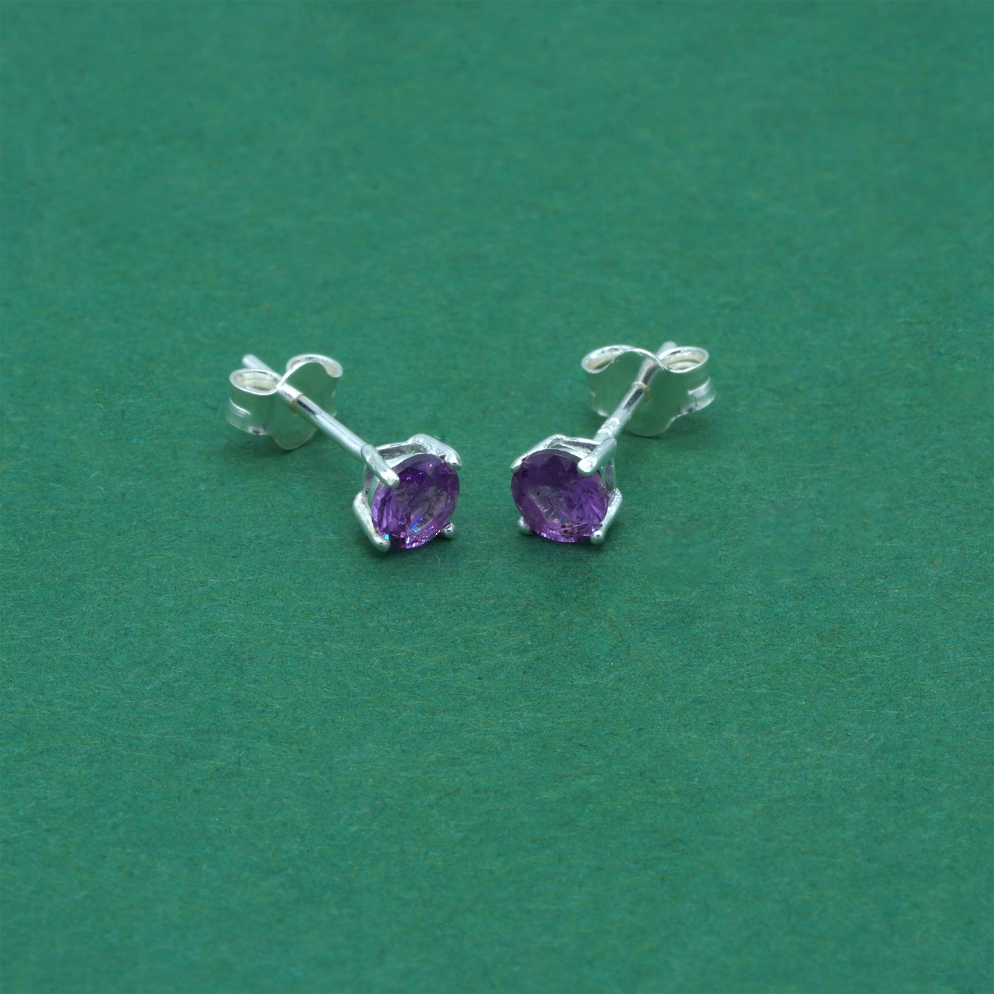 925 Sterling Silver Alexandrite CZ Stud Earrings 4mm, Lilac Cubic Zirconia Studs, Minimal Dainty Crystal Earrings