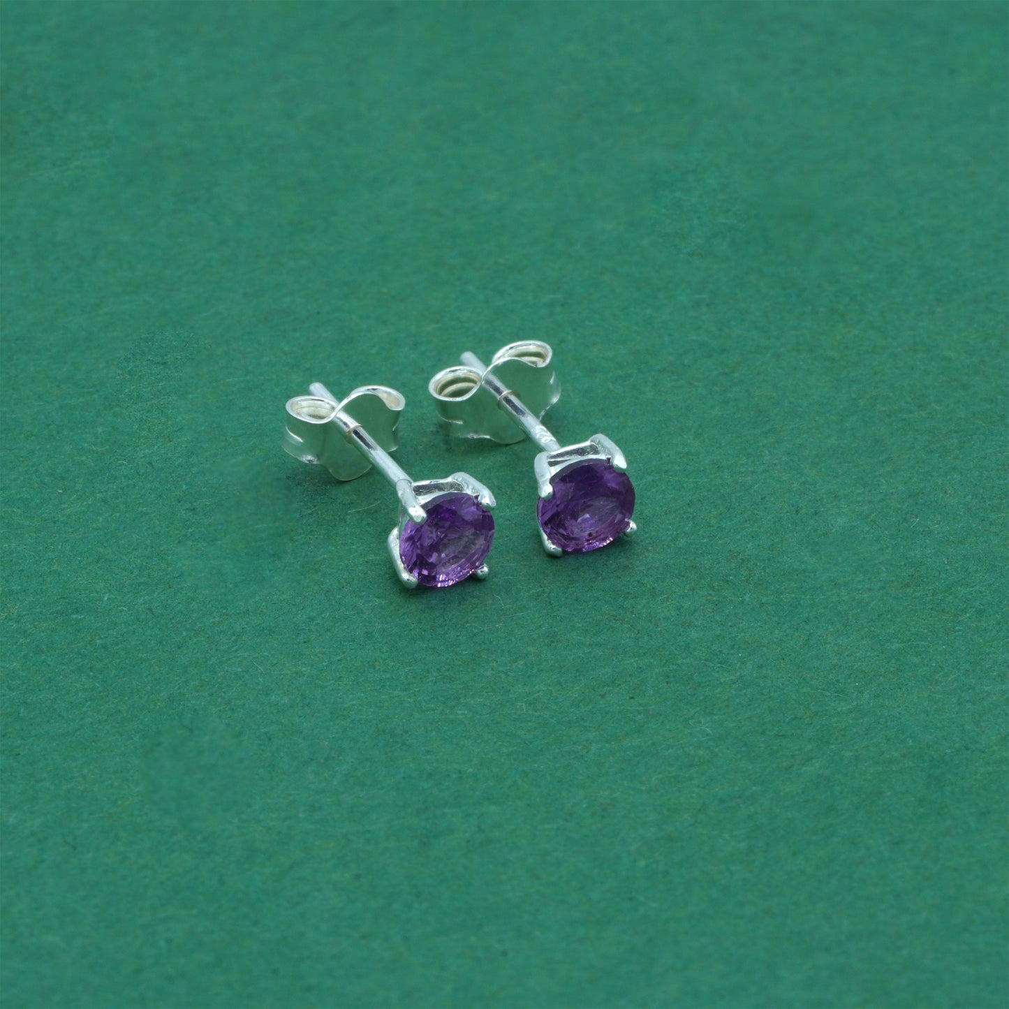 925 Sterling Silver Alexandrite CZ Stud Earrings 4mm, Lilac Cubic Zirconia Studs, Minimal Dainty Crystal Earrings