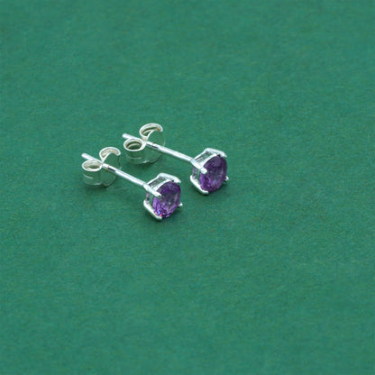 925 Sterling Silver Alexandrite CZ Stud Earrings 4mm, Lilac Cubic Zirconia Studs, Minimal Dainty Crystal Earrings