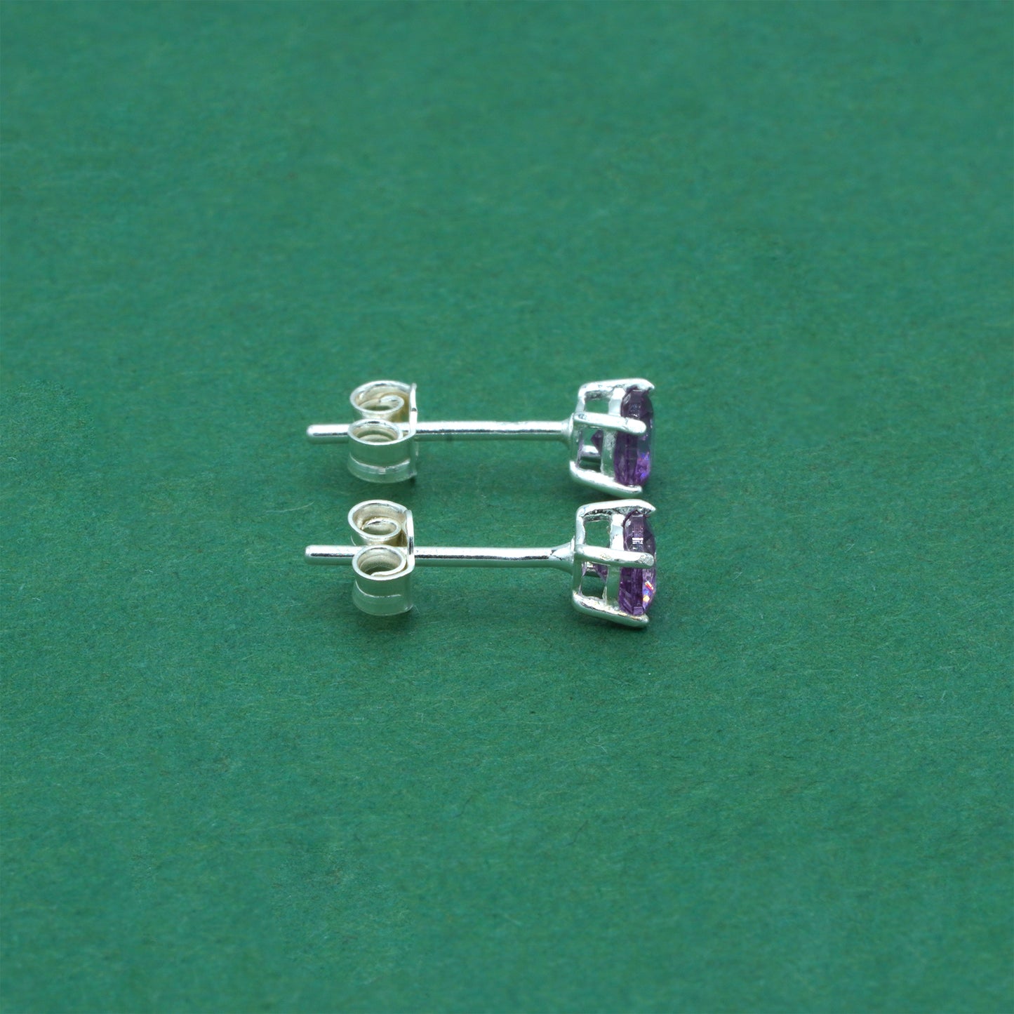 925 Sterling Silver Alexandrite CZ Stud Earrings 4mm, Lilac Cubic Zirconia Studs, Minimal Dainty Crystal Earrings
