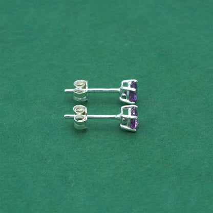 925 Sterling Silver Alexandrite CZ Stud Earrings 4mm, Lilac Cubic Zirconia Studs, Minimal Dainty Crystal Earrings