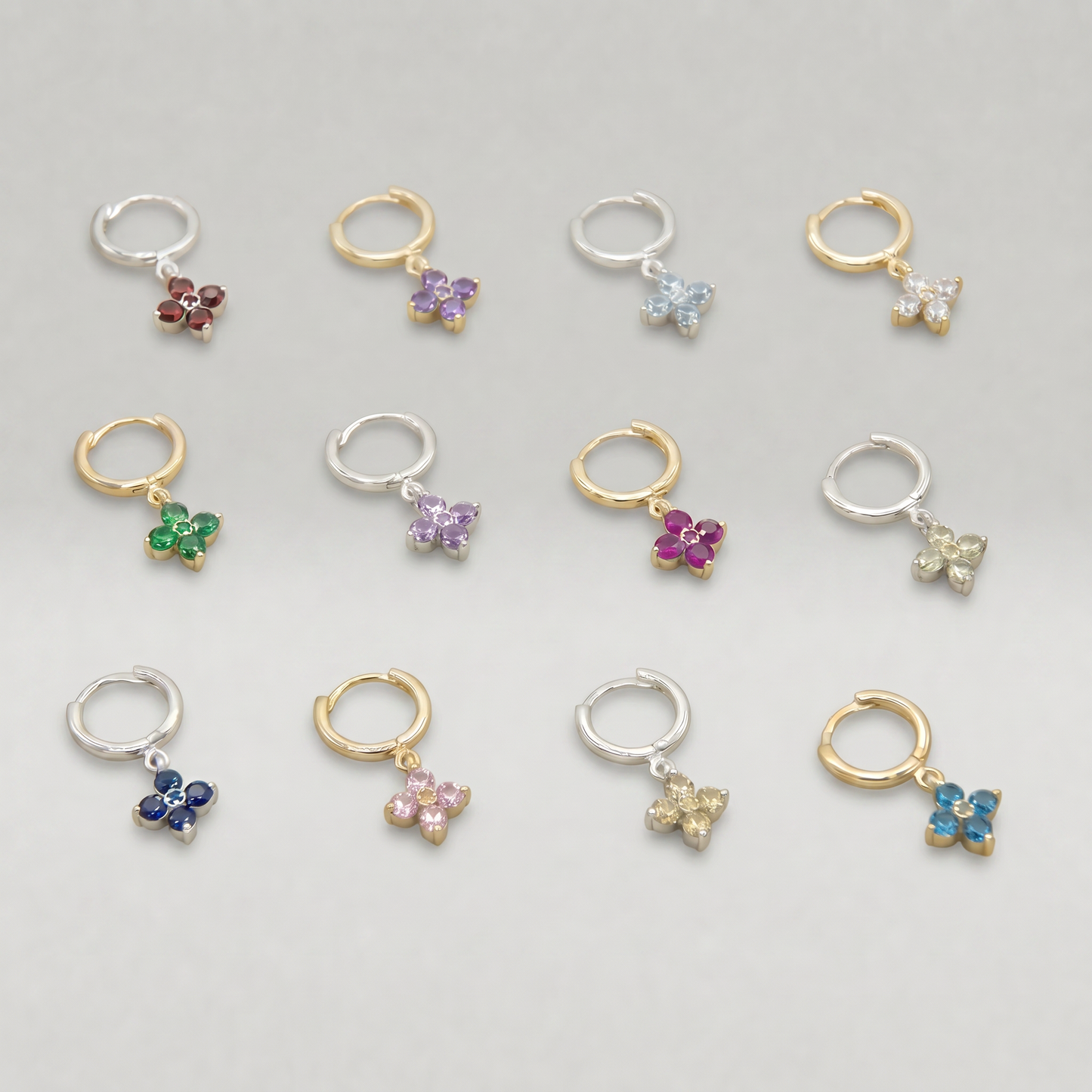10mm Flower Birthstone Huggie Earrings