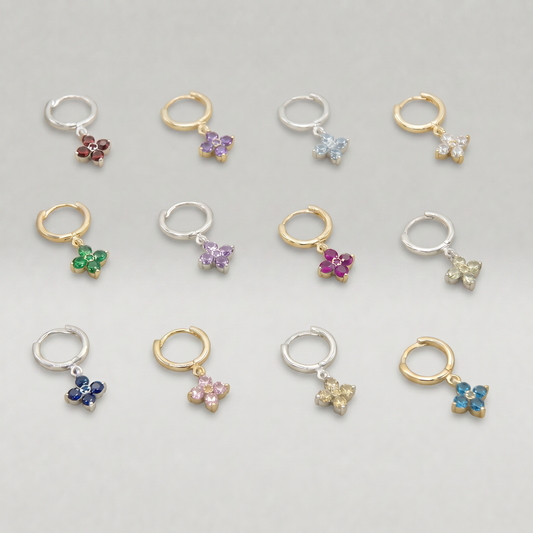 10mm Flower Birthstone Huggie Earrings