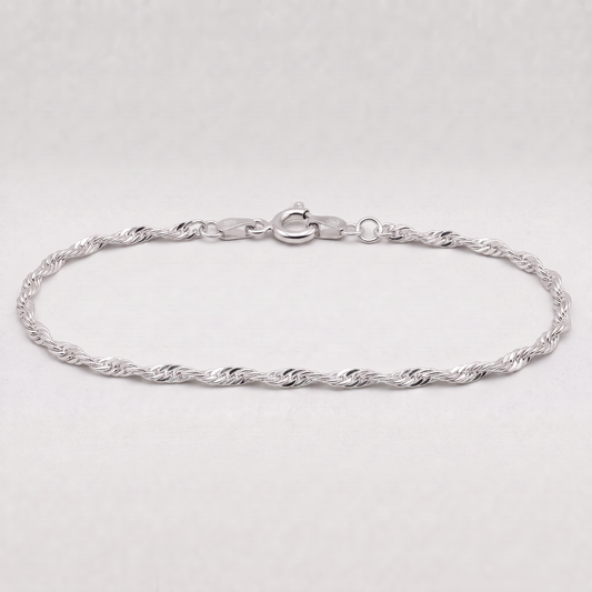 925 Sterling Silver 2.4mm Singapore Chain Anklet