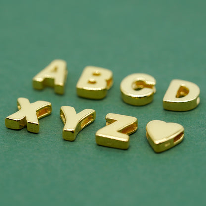 Gold Plated 925 Sterling Silver Alphabet Letter Threader Bead Charm A - Z