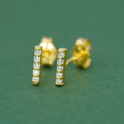Gold Plated 925 Sterling Silver 7.5mm Cubic Zirconia Bar Studs