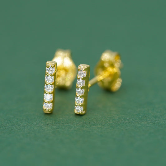 Gold Plated 925 Sterling Silver 7.5mm Cubic Zirconia Bar Studs
