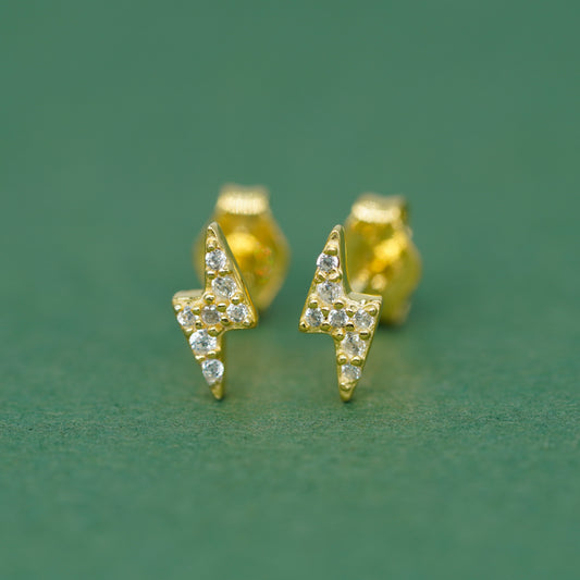 Gold Plated 925 Sterling Silver 7.8mm Cubic Zirconia Lighting Bolt Studs