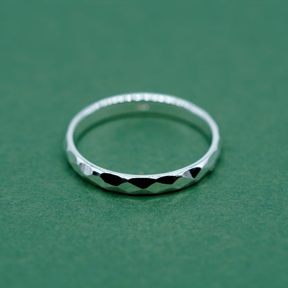 925 Sterling Silver 2.8mm Faceted Hammered Ring