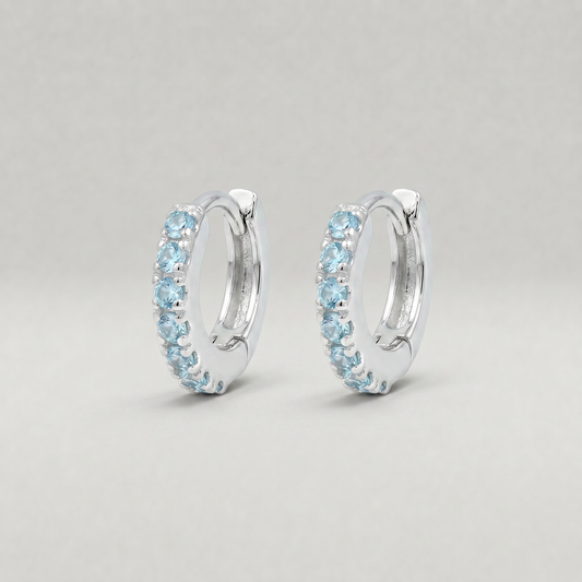 Sterling Silver Aquamarine CZ Huggie Hoops