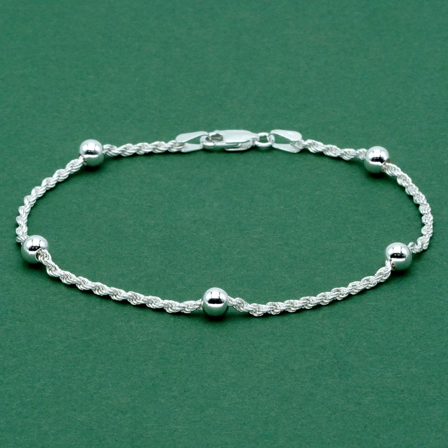 925 Sterling Silver Beaded Rope Chain Bracelet, Minimalist Silver Ball Bracelet, Gift for Her, Birthday Gift, Everyday Jewellery