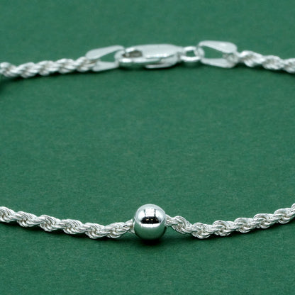 925 Sterling Silver Beaded Rope Chain Bracelet, Minimalist Silver Ball Bracelet, Gift for Her, Birthday Gift, Everyday Jewellery
