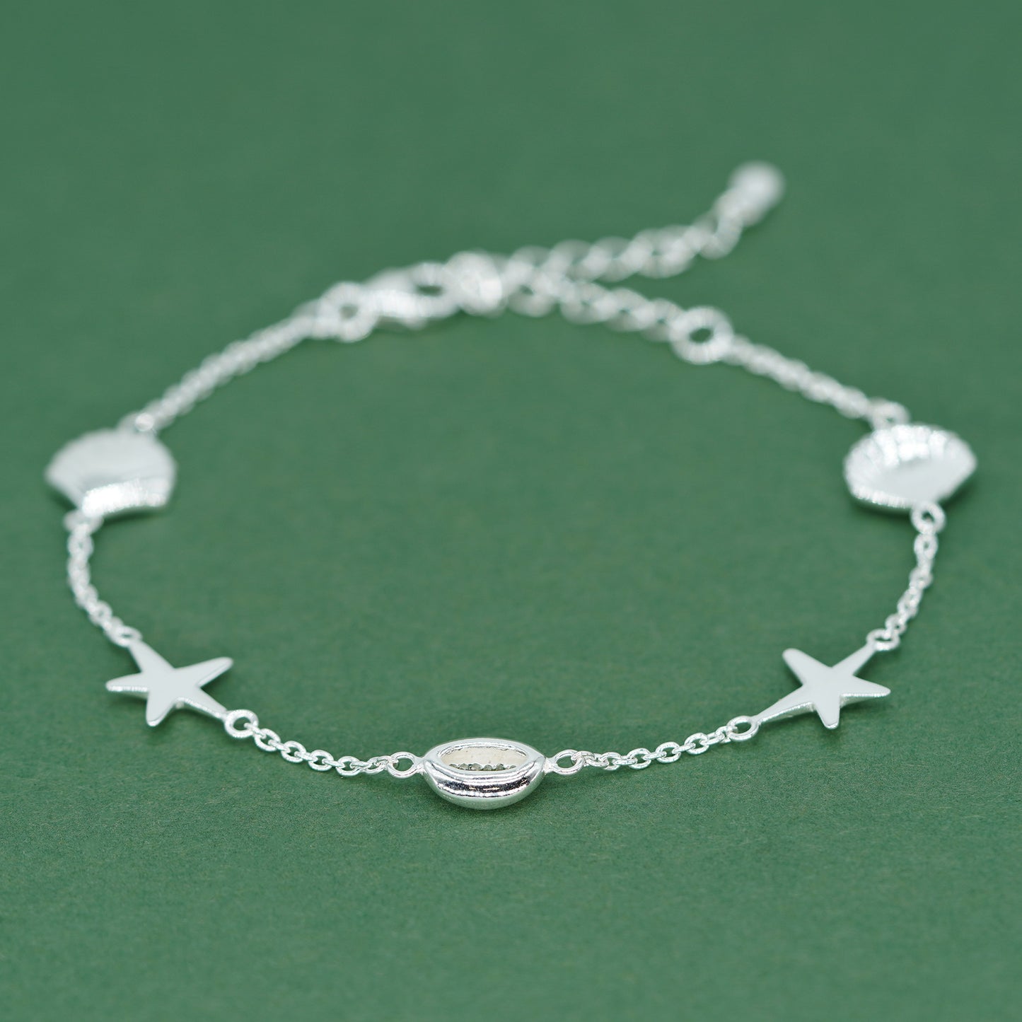 925 Sterling Silver Beach Charm Bracelet, Seashell Starfish Cowrie Shell Bracelet, Summer Jewellery, Gift for Her, Holiday Gift