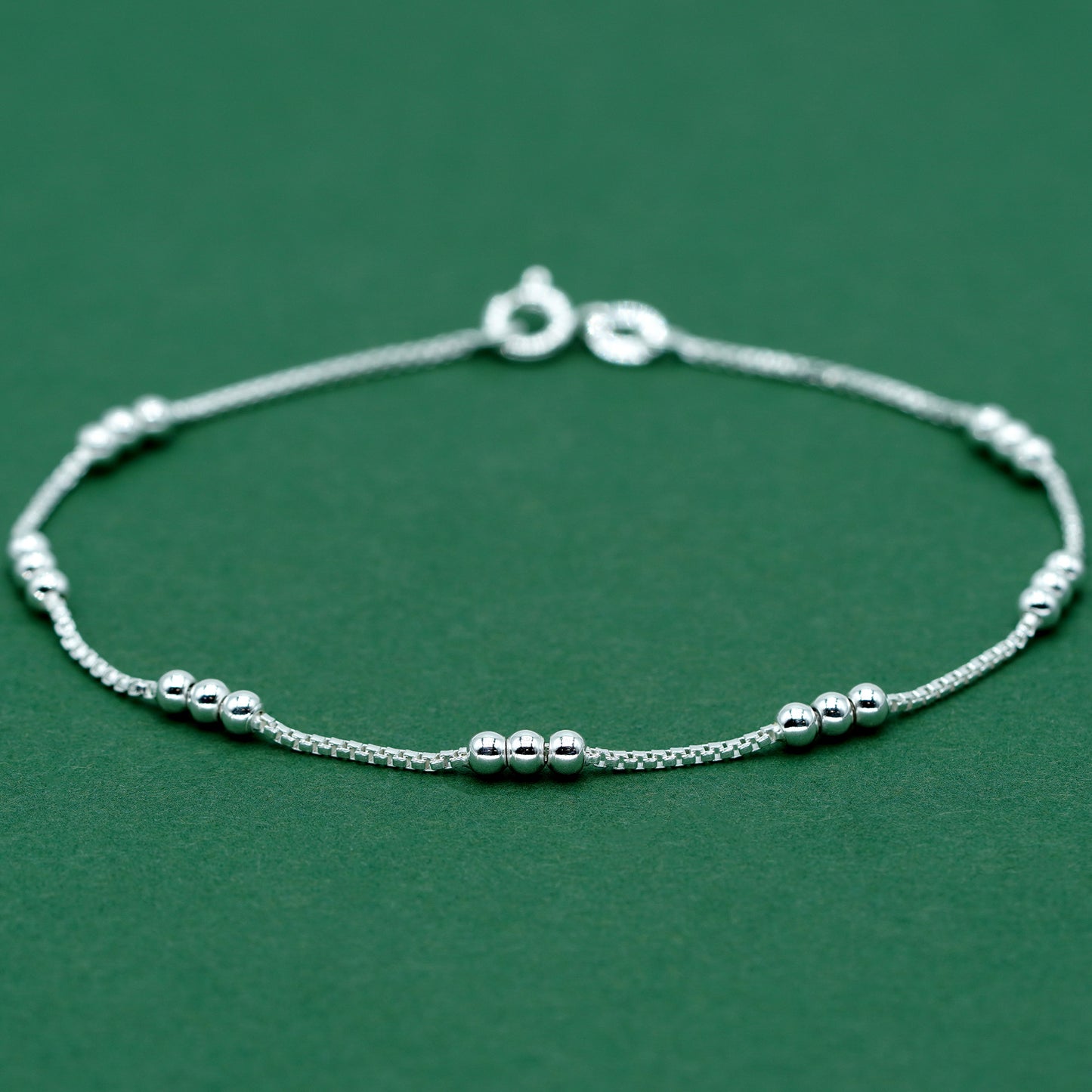925 Sterling Silver Triple Beaded Box Chain Bracelet, Minimalist Silver Bead Bracelet, Delicate Everyday Jewellery, Gift for Her