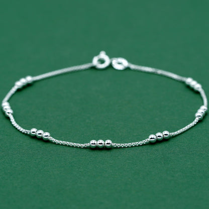 925 Sterling Silver Triple Beaded Box Chain Bracelet, Minimalist Silver Bead Bracelet, Delicate Everyday Jewellery, Gift for Her