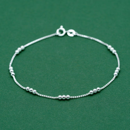 925 Sterling Silver Triple Beaded Box Chain Bracelet, Minimalist Silver Bead Bracelet, Delicate Everyday Jewellery, Gift for Her