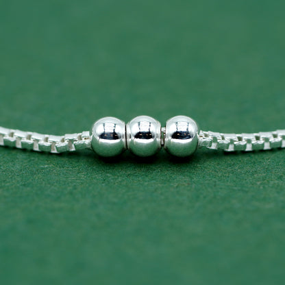 925 Sterling Silver Triple Beaded Box Chain Bracelet, Minimalist Silver Bead Bracelet, Delicate Everyday Jewellery, Gift for Her