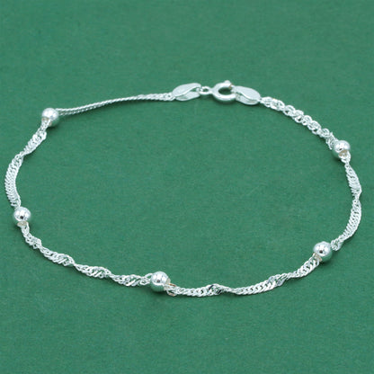 925 Sterling Silver Beaded Singapore Chain Bracelet