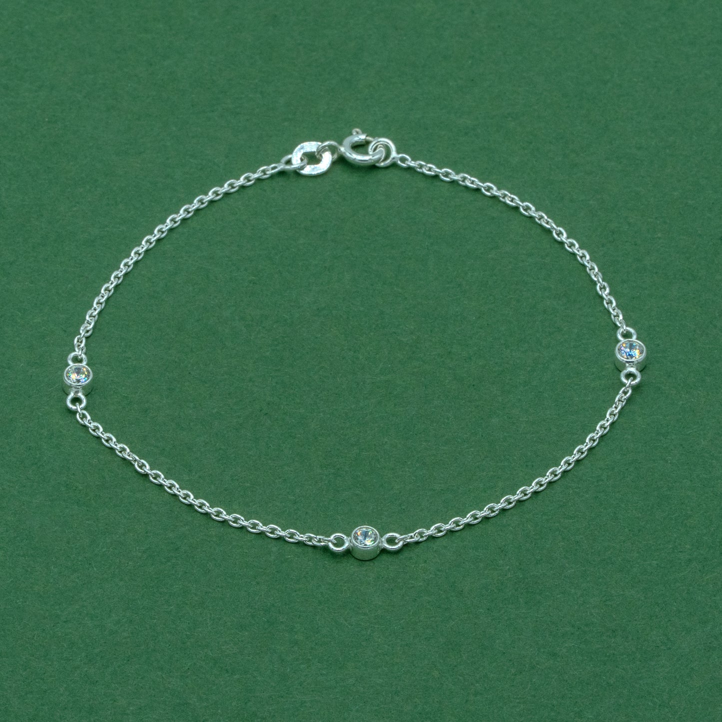 925 Sterling Silver Cubic Zirconia Rolo Chain Bracelet, Minimalist CZ Station Bracelet, Delicate Silver Jewellery, Gift for Her