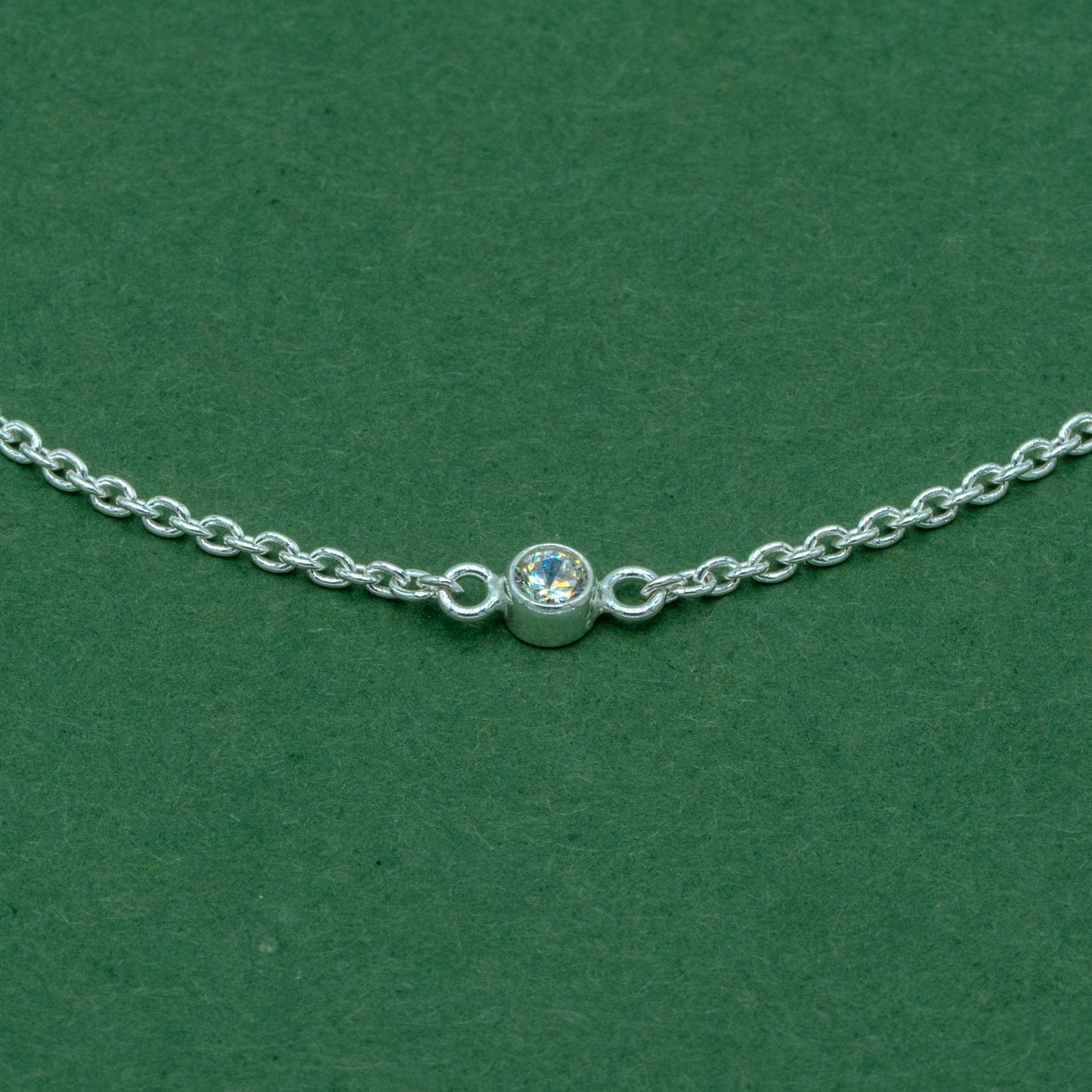 925 Sterling Silver Cubic Zirconia Rolo Chain Bracelet, Minimalist CZ Station Bracelet, Delicate Silver Jewellery, Gift for Her