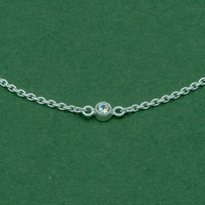925 Sterling Silver Cubic Zirconia Rolo Chain Bracelet, Minimalist CZ Station Bracelet, Delicate Silver Jewellery, Gift for Her