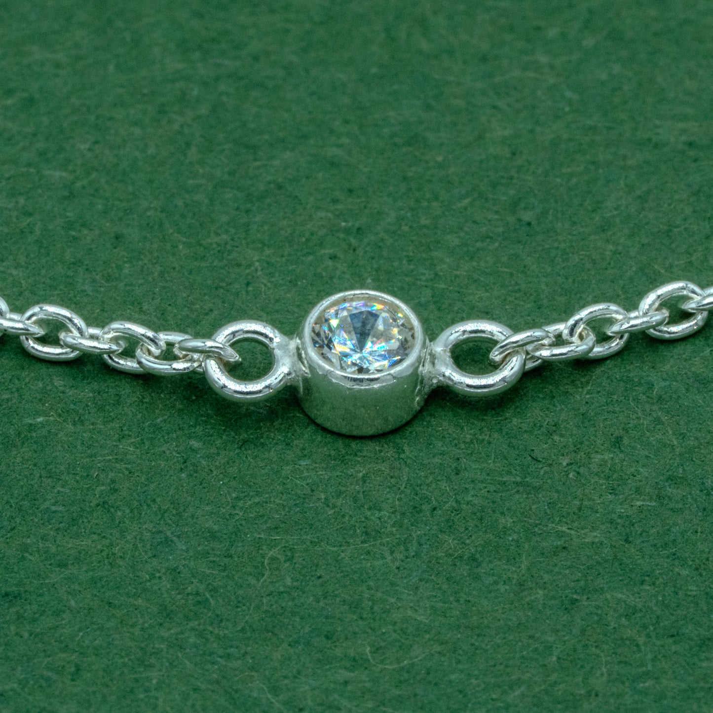 925 Sterling Silver Cubic Zirconia Rolo Chain Bracelet, Minimalist CZ Station Bracelet, Delicate Silver Jewellery, Gift for Her