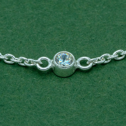 925 Sterling Silver Cubic Zirconia Rolo Chain Bracelet, Minimalist CZ Station Bracelet, Delicate Silver Jewellery, Gift for Her