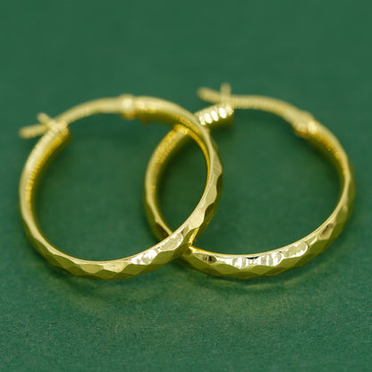 Diamond Cut Creole Hoop Earrings, 925 Sterling Silver or 18k Flash Gold Plated Hoops, Faceted Hoop Earrings, Gift for Her