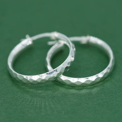 Diamond Cut Creole Hoop Earrings, 925 Sterling Silver or 18k Flash Gold Plated Hoops, Faceted Hoop Earrings, Gift for Her
