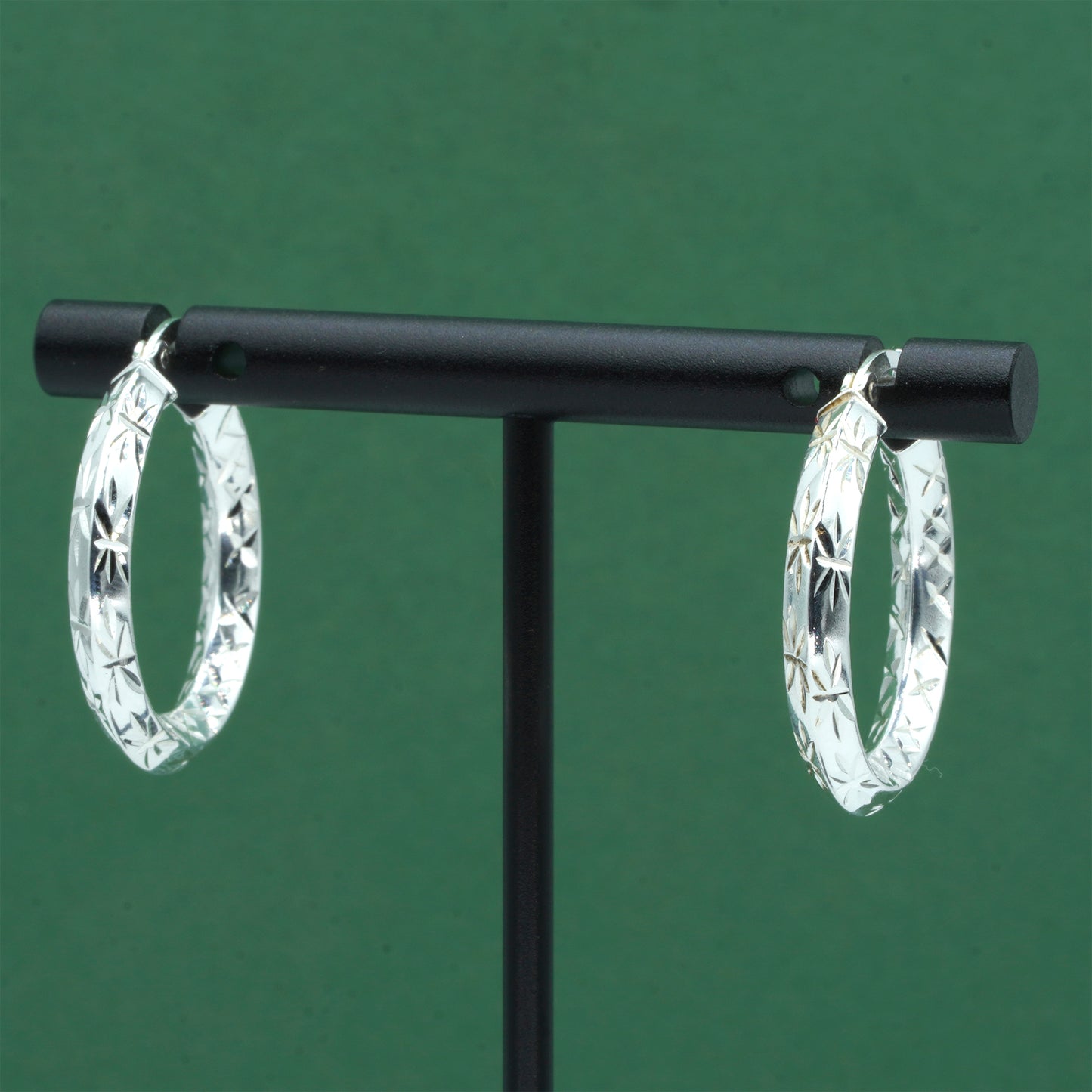 925 Sterling Silver Chiselled Hoop Earrings 25mm