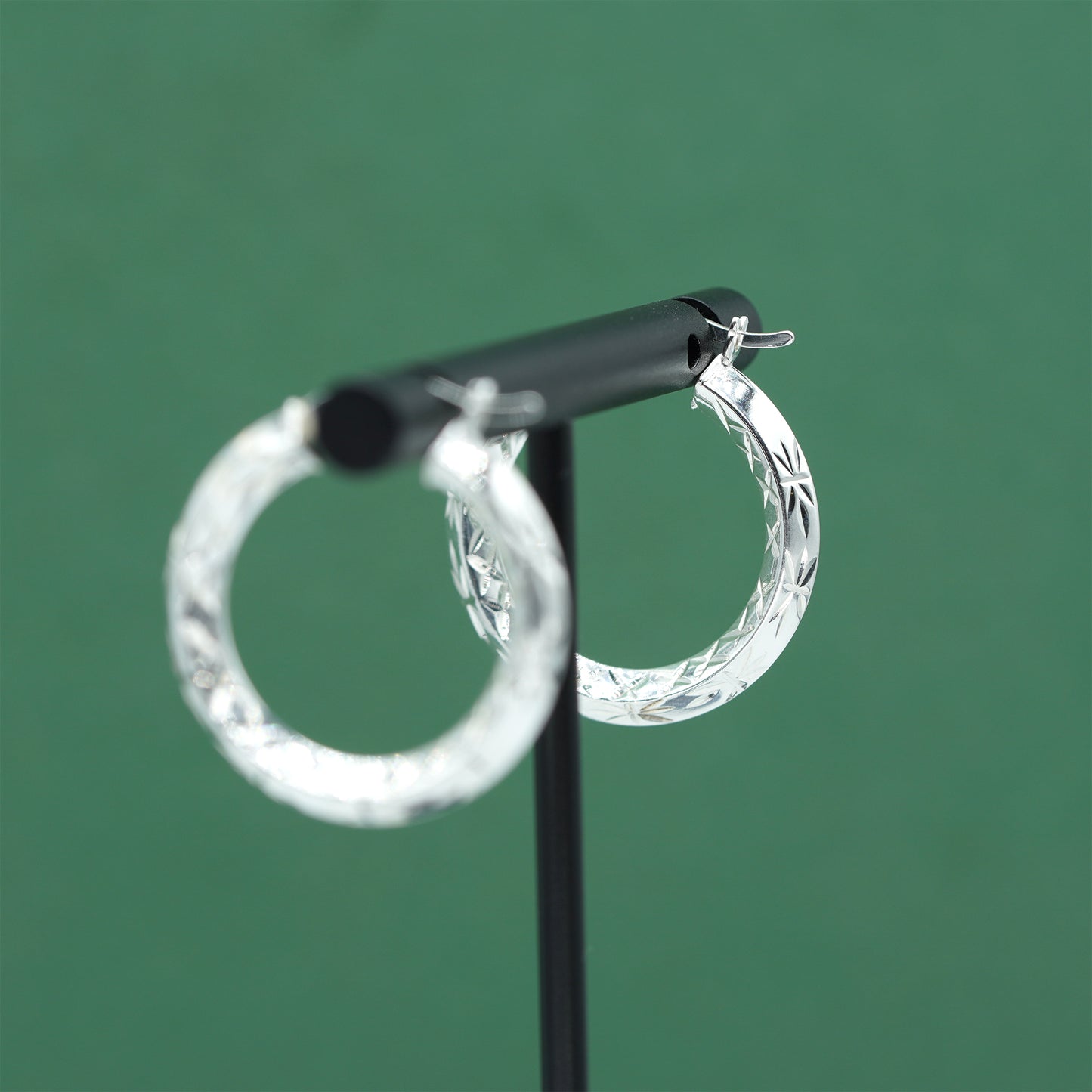 925 Sterling Silver Chiselled Hoop Earrings 25mm