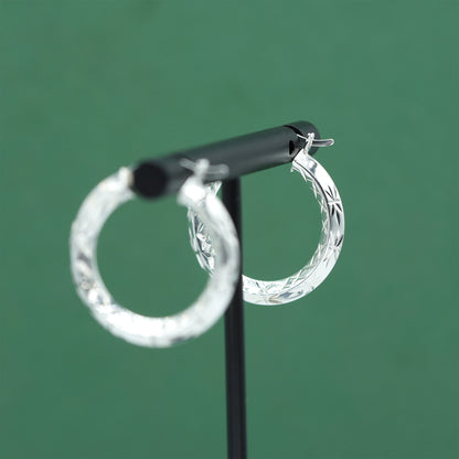 925 Sterling Silver Chiselled Hoop Earrings 25mm