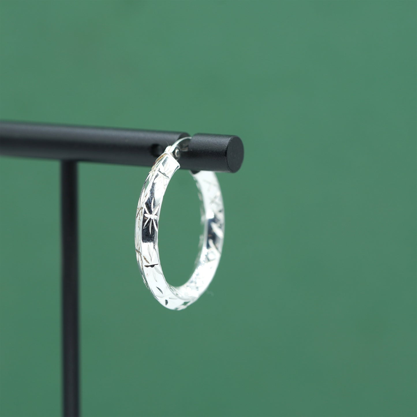 925 Sterling Silver Chiselled Hoop Earrings 25mm